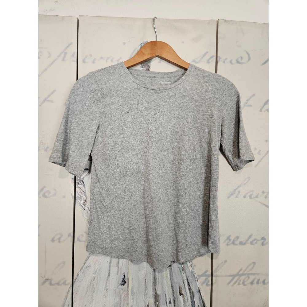 Eileen Fisher T-Shirt XXS Gray Organic Cotton Slub Elbow Sleeve Minimalist